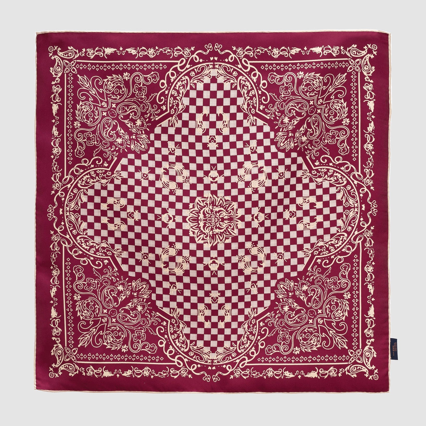 Foulard in Seta a Quadri Barocchi Bandana Unisex da 53cm con