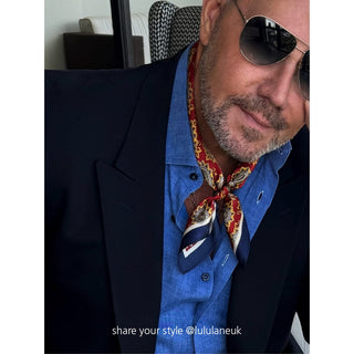 Red Navy Stylish Paisley Silk Scarf - 53cm Men's Neckerchief