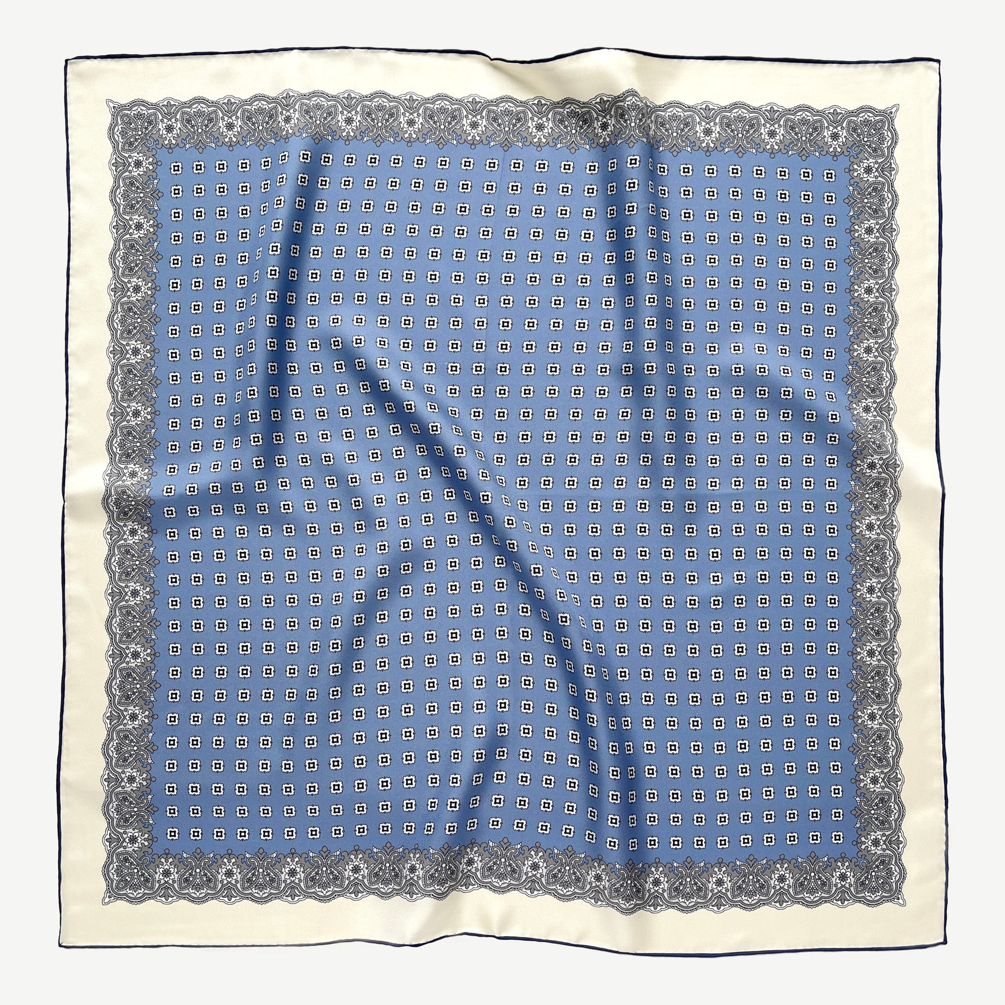 Vintage Micro-Motif Silk Scarf – 65cm Cornflower Blue Square Scarf