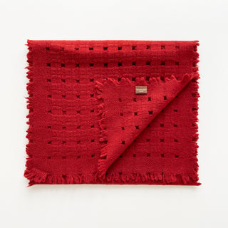 Classic red pure cashmere scarf featuring open-knit jacquard by LuluLane