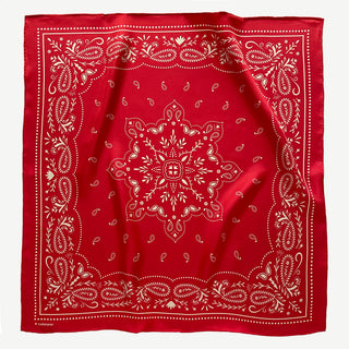 Unisex red silk square scarf with double-sided bandana print, 100% silk twill by LuluLane.