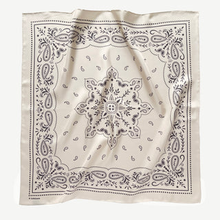 Ivory silk bandana scarf, 65cm square with modern paisley design and hand-rolled hems by LuluLane.