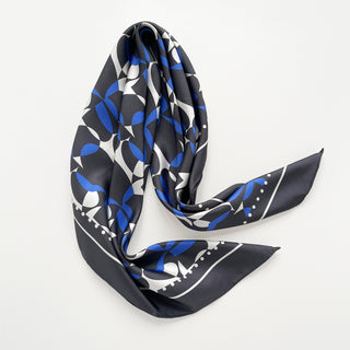 Women’s silk scarf 90cm in pebble-inspired print, English seaside tones, large square with hand-rolled hems by LuluLane.