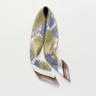women’s silk scarf with peony flower print, soft pastel floral square scarf with hand-rolled hems by LuluLane
