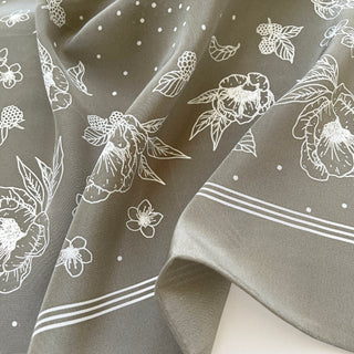 Dusty Sage Floral Silk Scarf – 60cm Women’s Square 100% Silk Crepe