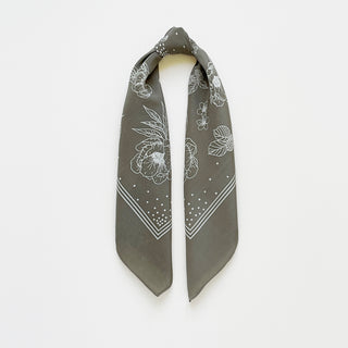 Dusty Sage Floral Silk Scarf – 60cm Women’s Square 100% Silk Crepe