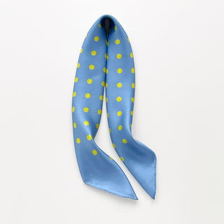 women’s sky blue tennis polka dot silk scarf, square bandana inspired by British summer tennis courts