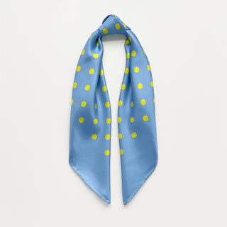 women’s sky blue tennis polka dot silk scarf, square bandana inspired by British summer tennis courts