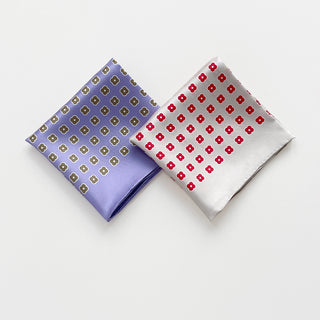 Women's 65cm silk scarves in red ivory and lavender taupe floral prints, square silk bandanas for versatile styling