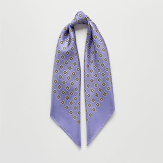 Lavender silk scarf with taupe floral print, women's square silk neck scarf with delicate vintage-inspired flower pattern