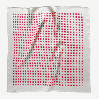 Women's silk scarf with red mini floral pattern on ivory background, lightweight square bandana with vintage-inspired flower print