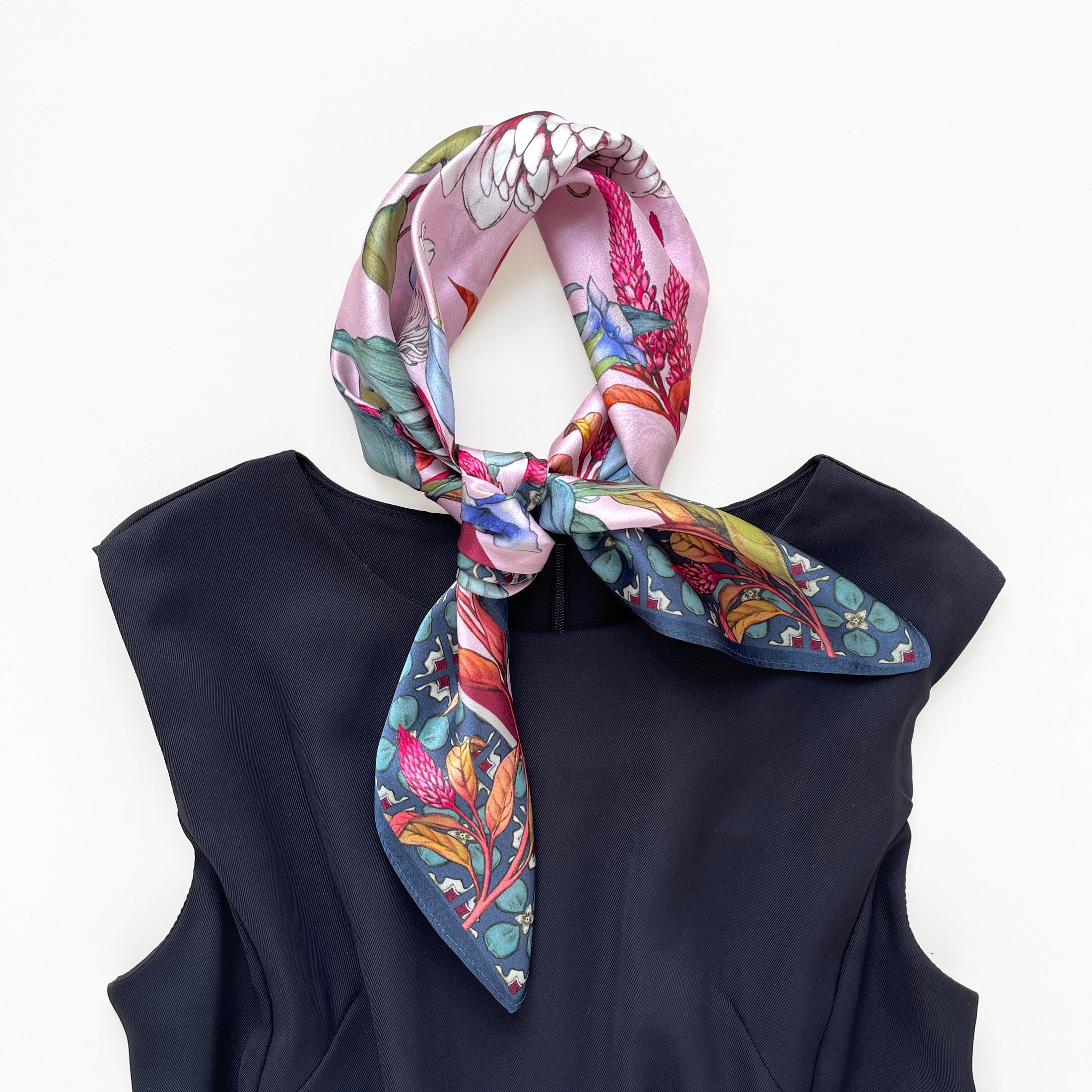 68x68cm Pink Floral Print 100 Silk Scarf Silk Bandana LuluLaneUK