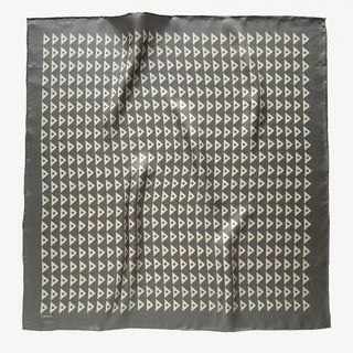 Charcoal and pale sage green 65cm men’s silk neckerchief with a modernist triangle print.