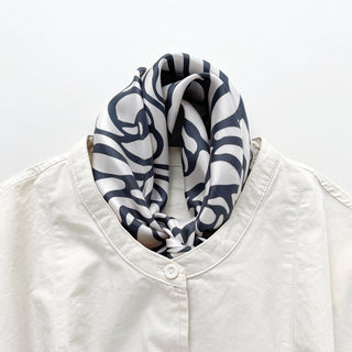 Charcoal Grey Abstract Rose Silk Scarf - 65cm Hand-rolled Women's Bandana Scarf