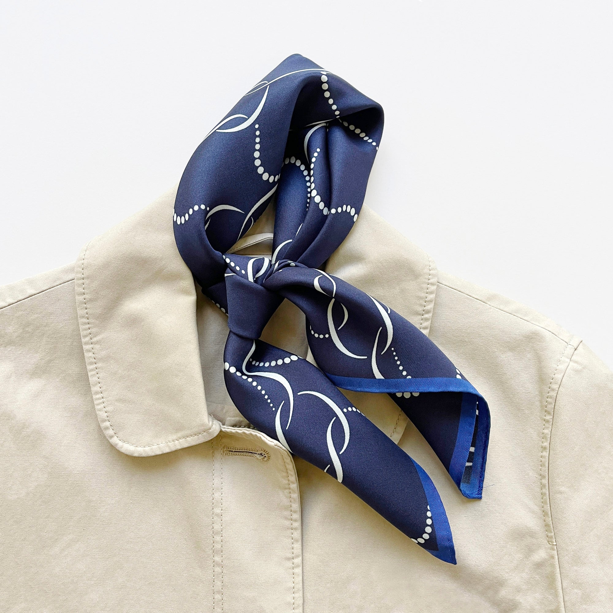 Blue Marine Flow Silk Scarf 65cm Hand-rolled Men's Neckerchief