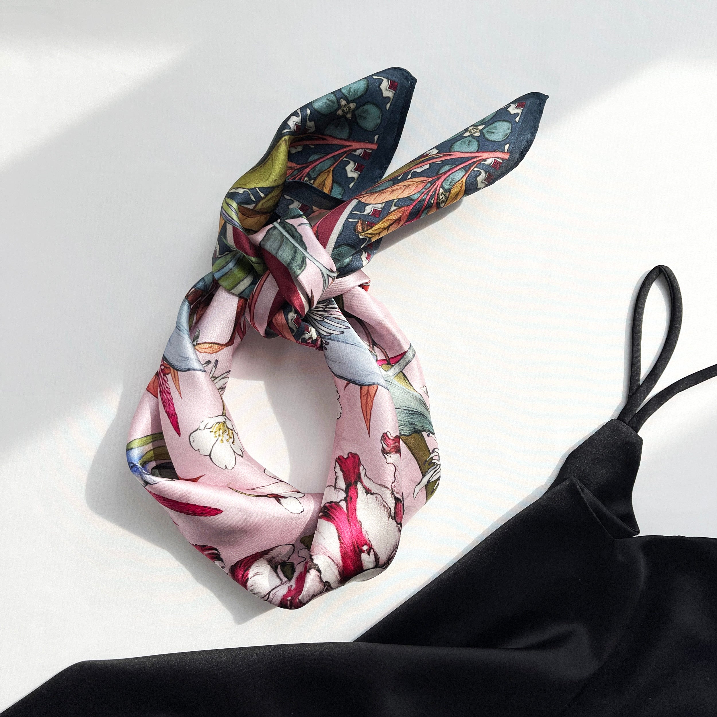 Pink silk head scarf on sale