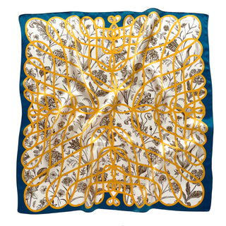 Yellow Baroque Botanic Silk Scarf - 65cm Women's Bandana Scarf