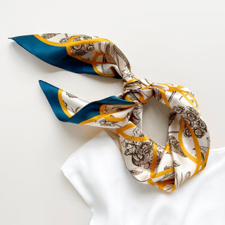 Yellow Baroque Botanic Silk Scarf - 65cm Women's Bandana Scarf