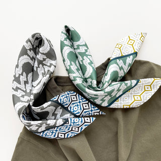 Teal Green Diamond Grove Silk Scarf - 53cm Hand-rolled Unisex Bandana