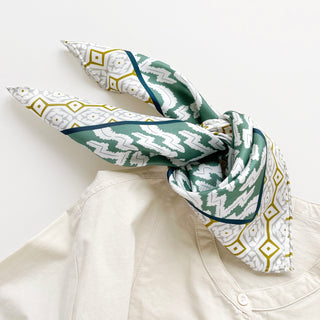 Teal Green Diamond Grove Silk Scarf - 53cm Hand-rolled Unisex Bandana