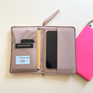 recycled iPad mini case/travel organizer in neon pink