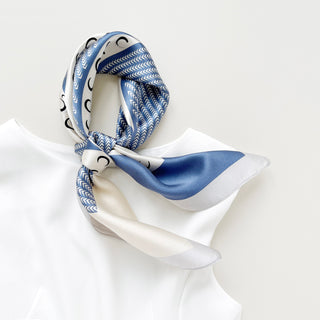 Orange & Dusty Blue Lunar Peaks Silk Scarf - 65cm Women's Bandana Scarf