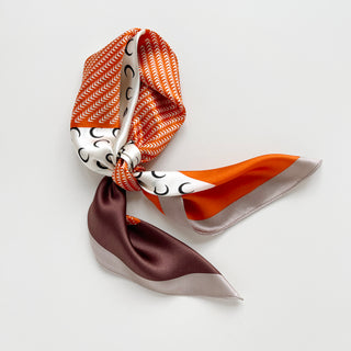 Orange & Dusty Blue Lunar Peaks Silk Scarf - 65cm Women's Bandana Scarf