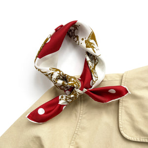 a red small silk scarf, silk square, silk neckerchief for men and women with polka dot and cat print