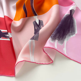 Pink Lady Large Silk Scarf - 90cm Hand-rolled Women's Head Scarf