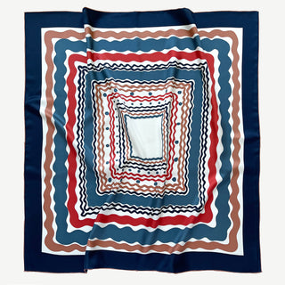 Blue Wave Silk Scarf - 90cm Hand-rolled Women's Head Scarf