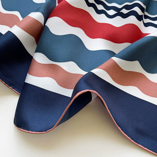 Blue Wave Silk Scarf - 90cm Hand-rolled Women's Head Scarf