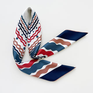 Blue Wave Silk Scarf - 90cm Hand-rolled Women's Head Scarf