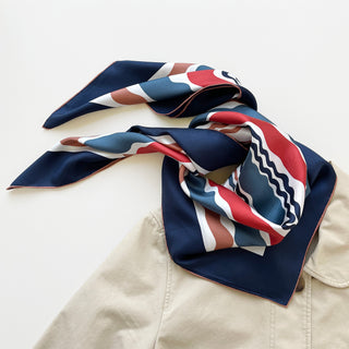 Blue Wave Silk Scarf - 90cm Hand-rolled Women's Head Scarf