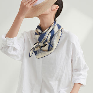 Timeless Stripes Triangle Silk Scarf for Women - Double-sided Print with Luxury Hand-Rolled & Sand-Washed Finish