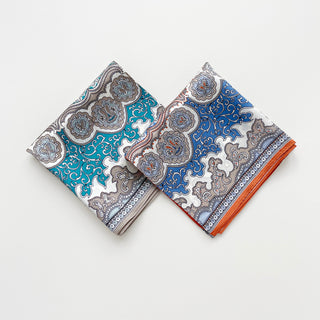 Blue Orange Vintage Baroque Silk Scarf - 65cm Unisex Bandana Scarf