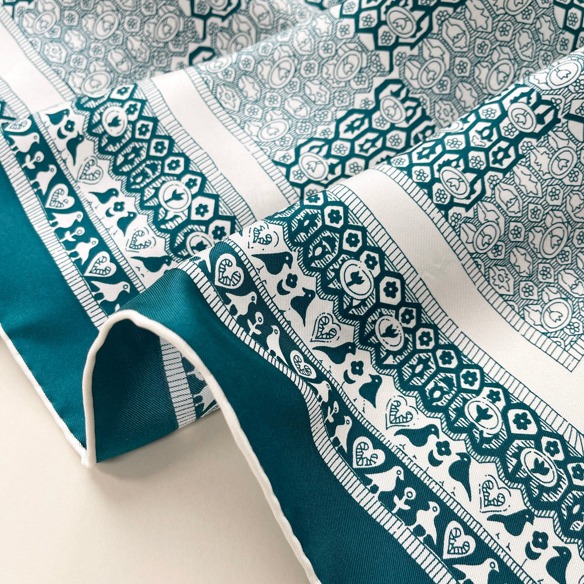 Hand-rolled Hems Turquoise Large Square Silk Scarf | Silk Head Scarf | Luxury Silk Twill Scarf