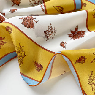 Yellow Floral Print Diamond Silk Scarf – 100% Silk Crêpe de Chine