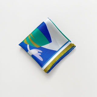 Blue Abstract Lotus Silk Scarf - 65cm Double-sided Print Men's Neckerchief with Hand-rolled Edges