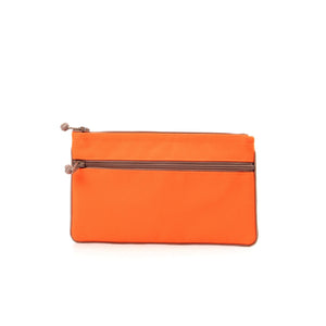 recycled double zipper wallet purse in neon orange