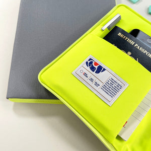 recycled kindle case in grey with neon yellow lining