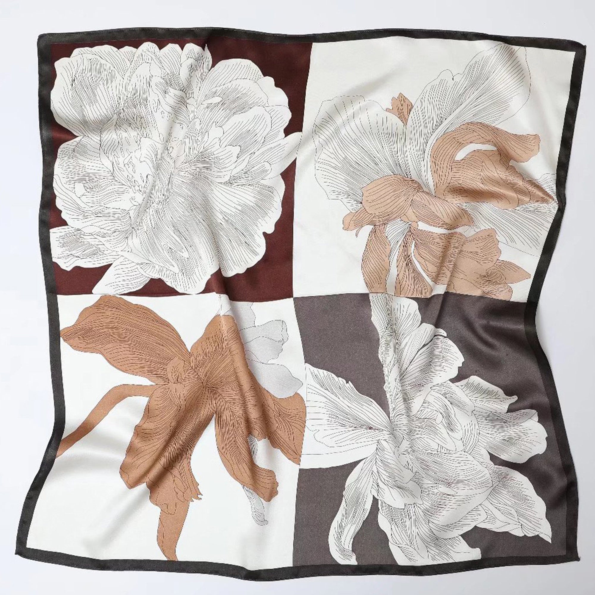 68x68cm Blooming Flower 100% Silk Scarf for Men & Women | Silk Bandana | Silk Neckerchief | Silk Hair Scarf | Silk Neck Scarf