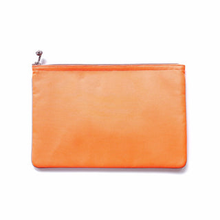 Bright orange minimalist laptop sleeve with YKK zipper, made from recycled RPET material, designed for 13-14 inch MacBooks