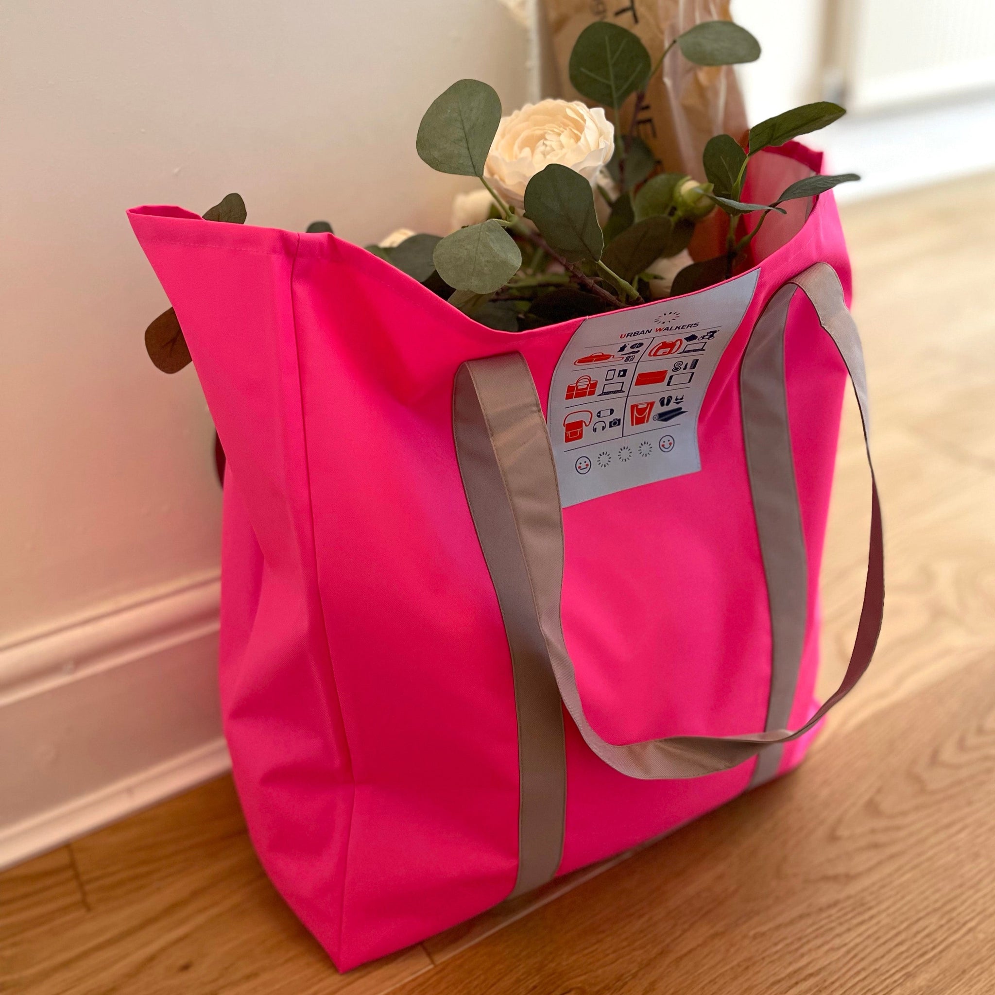 recycled bright tote bag/beach bag in neon pink