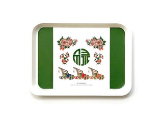 Vintage Pattern Chinese Character Melamine Tray | Forest green